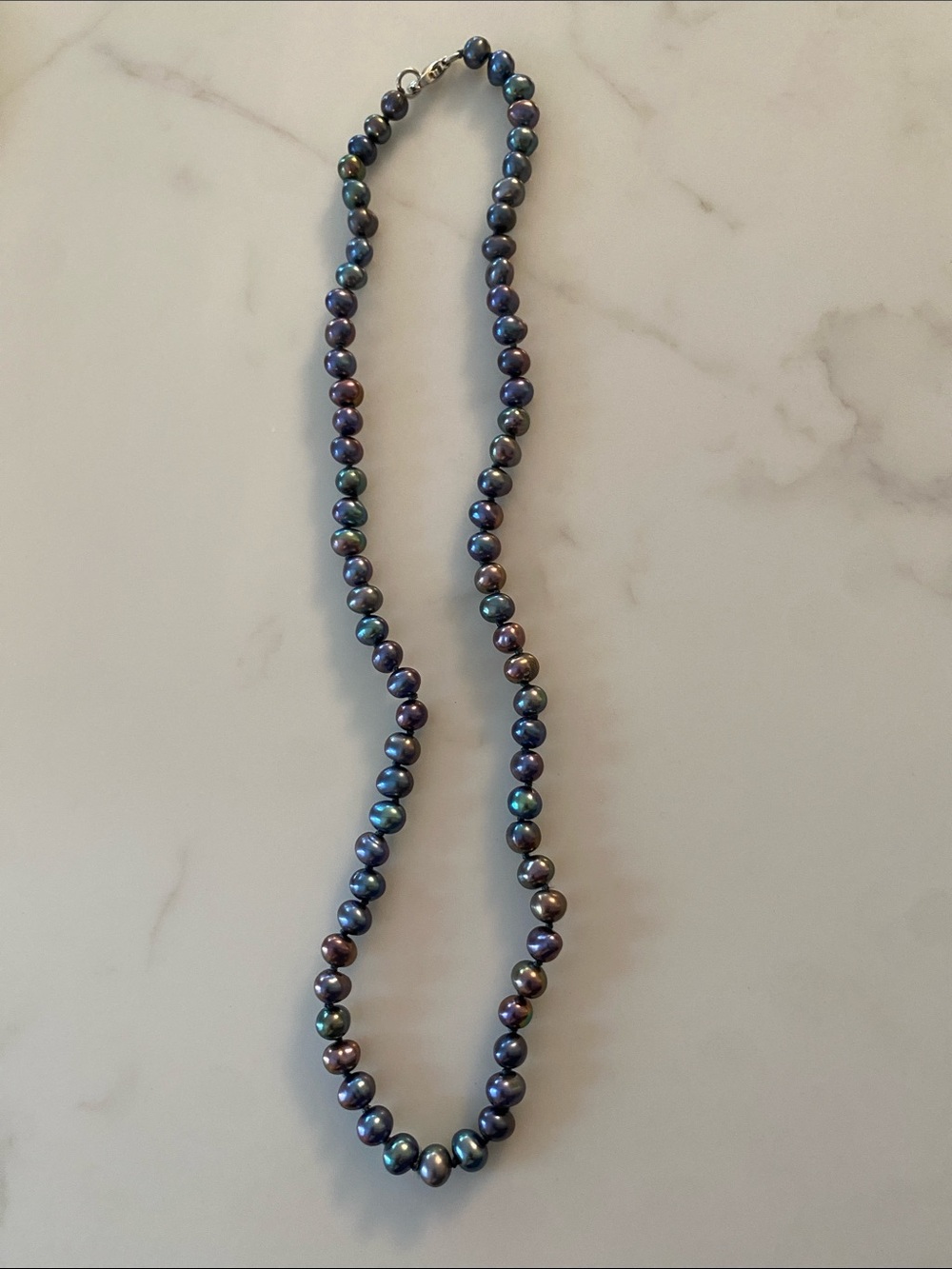 Cultured Peacock Pearl Necklace in Iridescent Blue-Green - Stamped 925